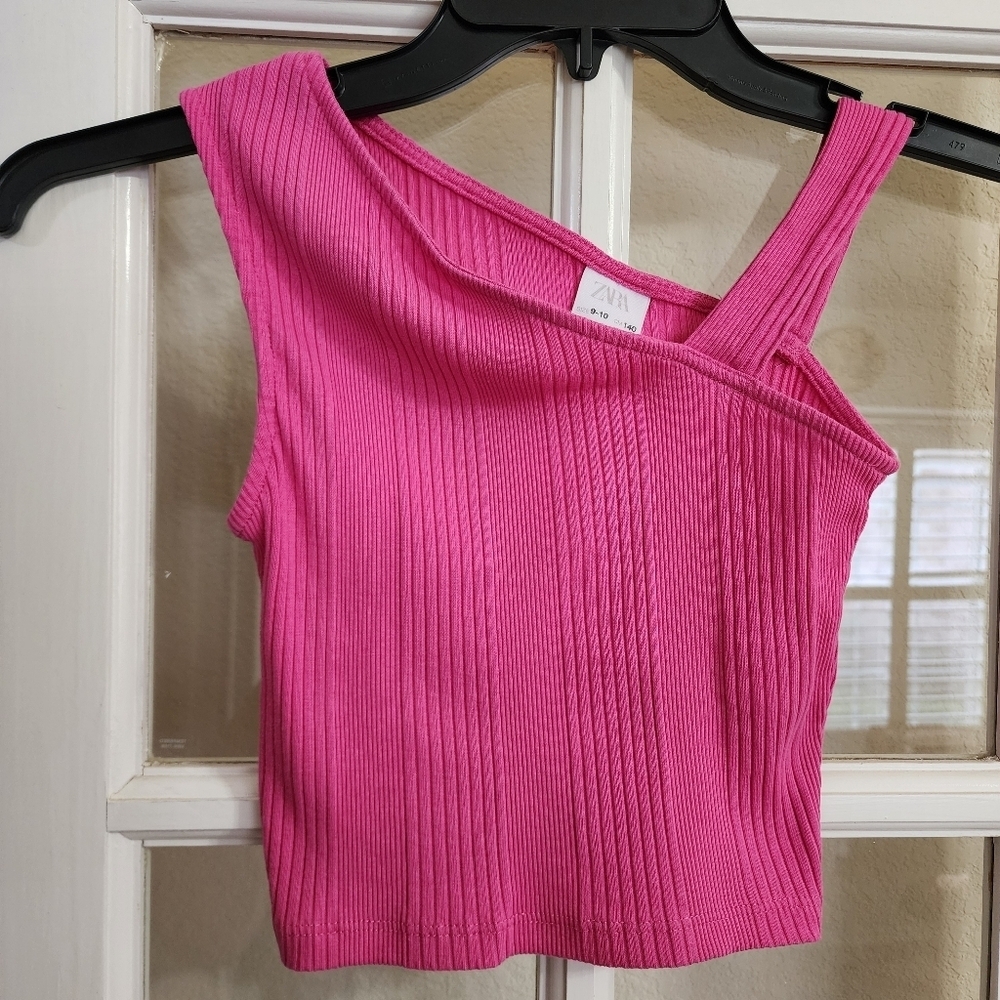 Zara Youth Girls Pink Ribbed One Shoulder Tank Top Size 9–10 140cm